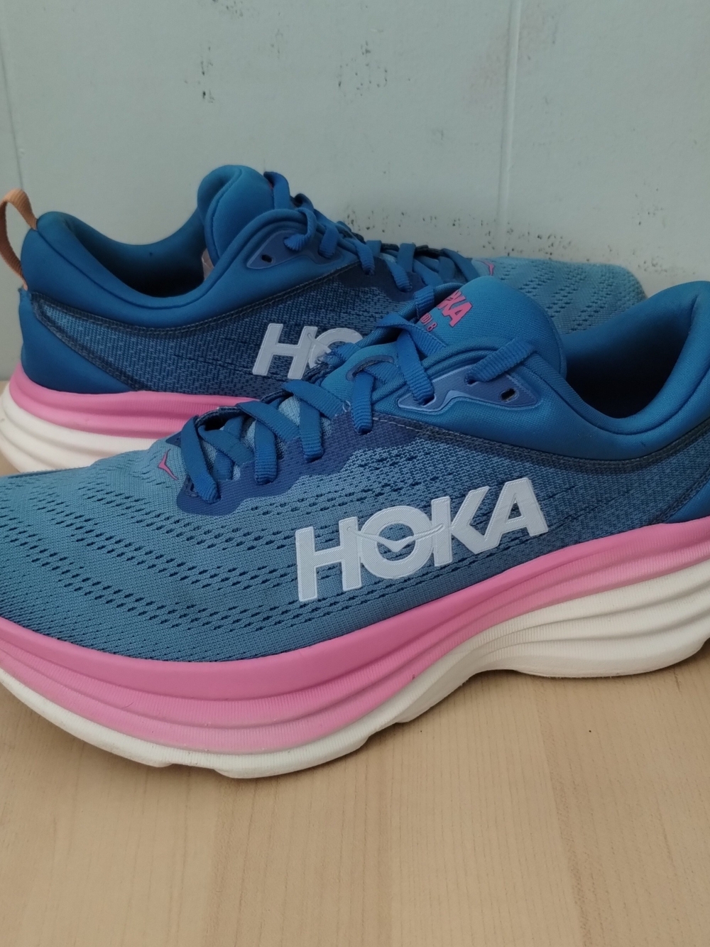 HOKA Bondi 8 Women’s Blue and Pink Running Shoes